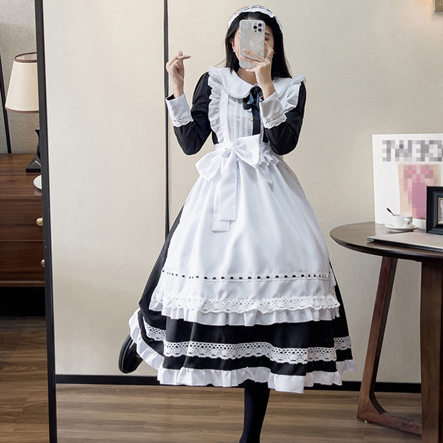 Women Maid Dress Classic Lolita Maid Dress Vintage British Maid Cosplay Outfits Waitress Cafe