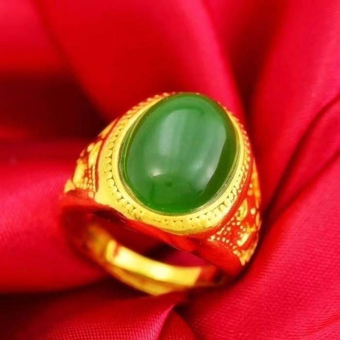 ser Cincin Hijau Pria Antik Emas Pasir Vietnam-MBJ9-1