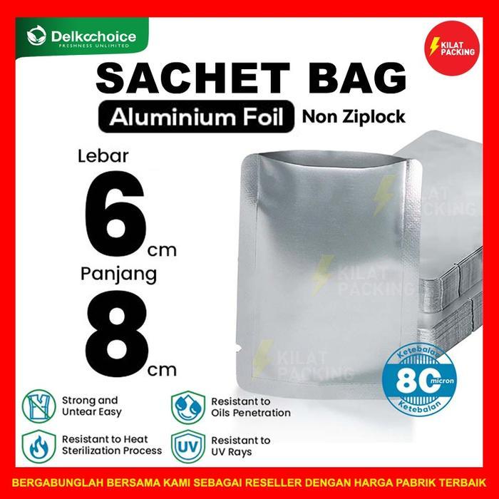 Plastik kemasan sachet full alumunium foil premium sachet saset foil 6x8cm