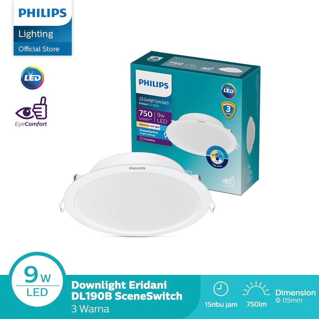 Lampu Philips Eridani Downlight SceneSwitch 9W D100 3 Warna