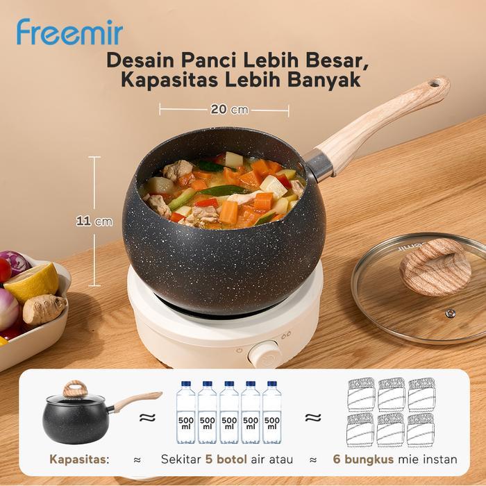 [Mega Sale] Freemir Panci Susu 16 Cm Panci Gemoy Batu Granit Set Wajan+Tutup Kaca Cekung Wajan Anti