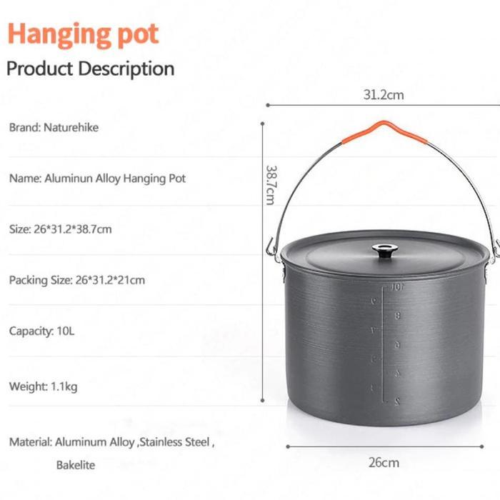 COOKING POT 10L WITH HANDLE NATUREHIKE NH19CJ003 PANCI NESTING CAMPING