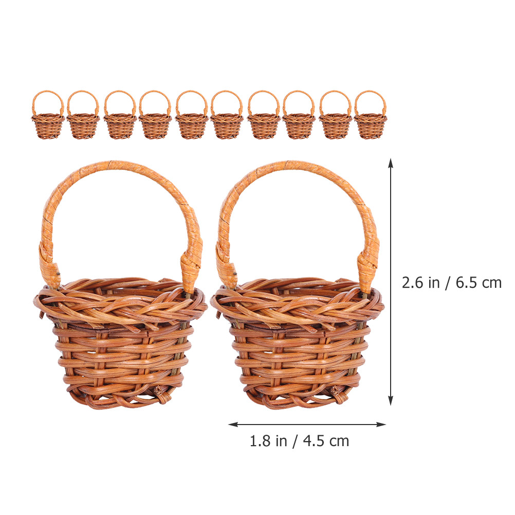 12pcs Mini Shopping Basket Stylish Rattan Model Miniature Small Baskets Portable Handheld Decorative