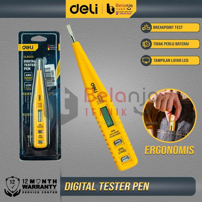 Deli Obeng Digital Test Pen Tespen Digital AC DC 12-250 Volt Taspen