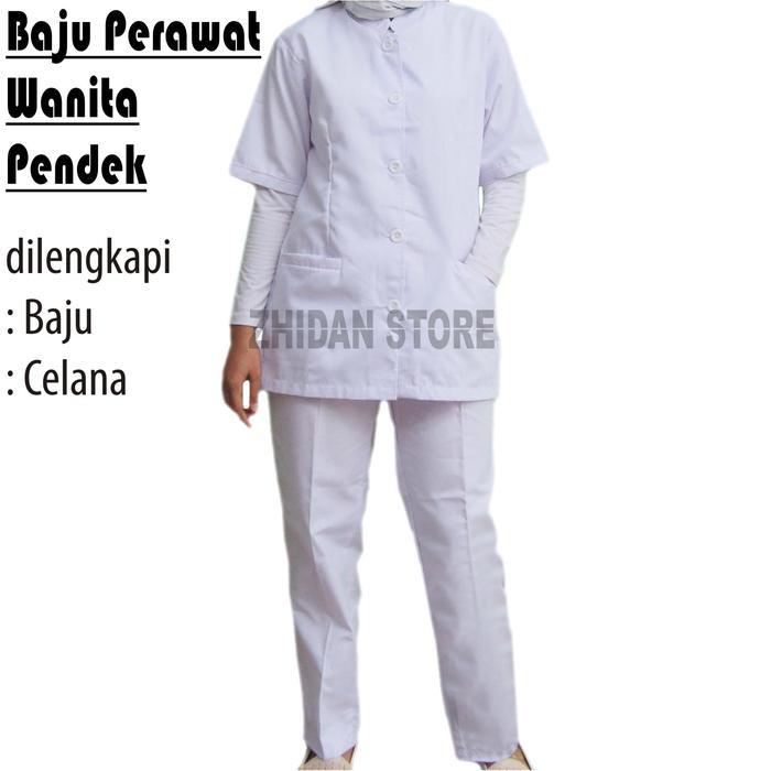 Baju Perawat Putih Wanita Lengan Pendek Baju Dinas Perawat Baju Bidan