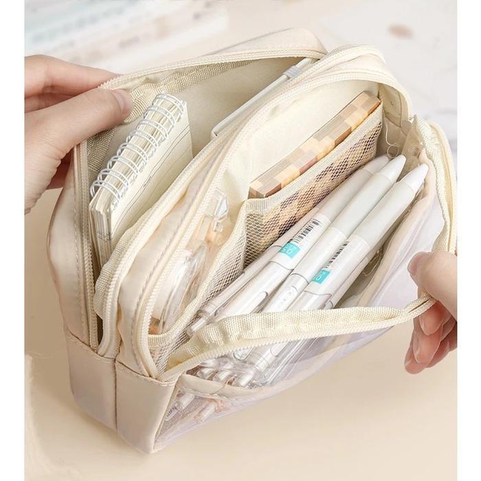Promo Tempat Pensil Aesthetic Transparan Kotak Pensil Kanvas Cute Pensil Case Muat Banyak Korear
