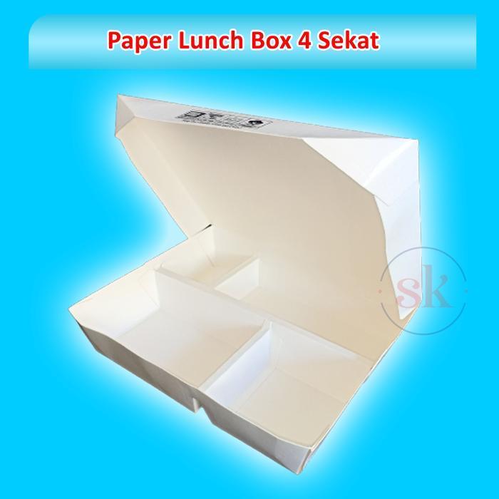 Promo (50Pcs) Paper Lunch Box 4 Sekat /Paper Box Anti Bocor 4 Sekat