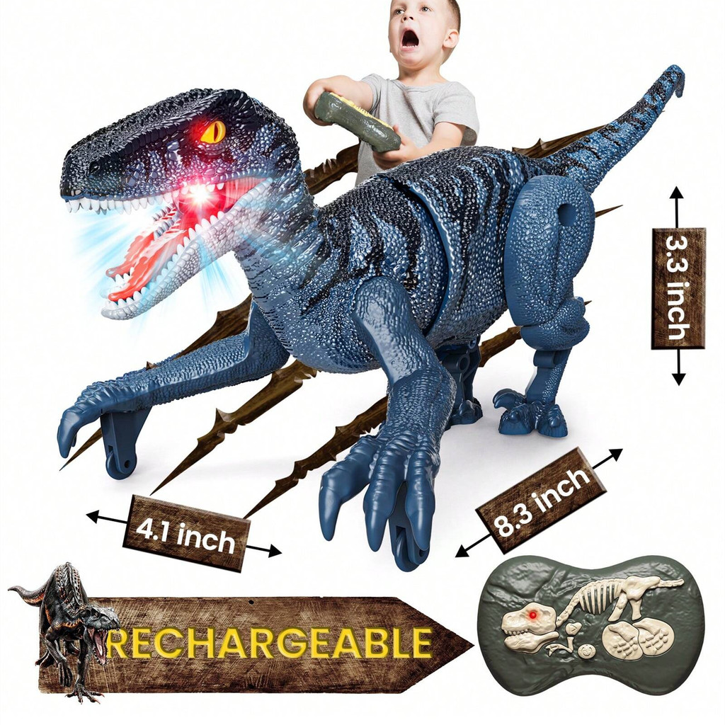 RC Dinosaur with Sound & Lights, 2.4GHz RC Robot Dinosaur Walking RC Velociraptor, Electric