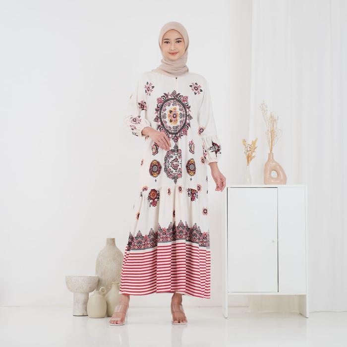 TERLARIS GAMIS ARUMI DRESS RAYON REMPEL BUSUI LENGAN PANJANG BALON BATIK ADEM TEBAL NYAMAN