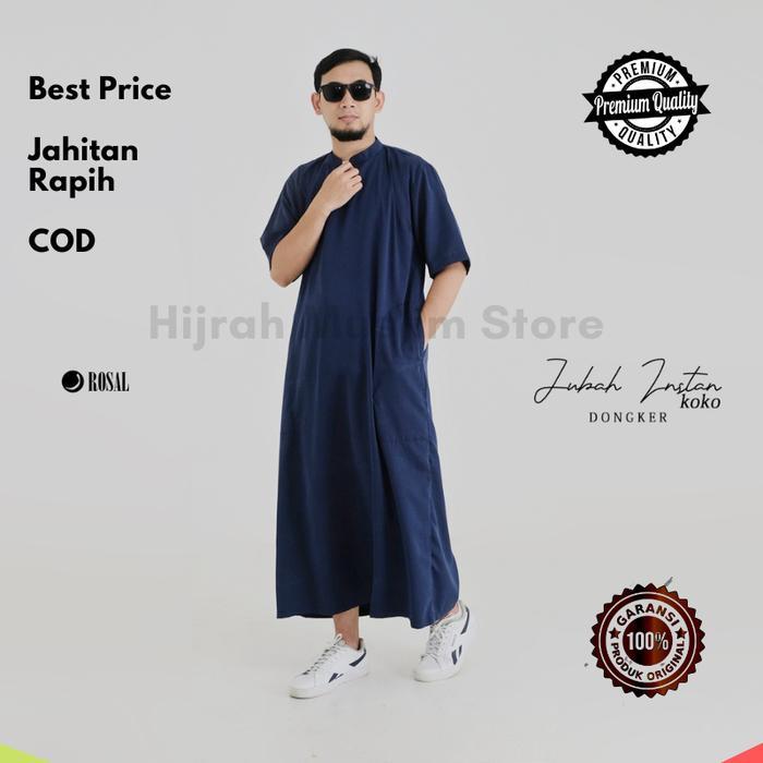 Jubah Gamis Instan Pria Rosal Jubah Lengan Pendek Kerah Koko / Gamis Pria Travel Jubah Jumbo M -