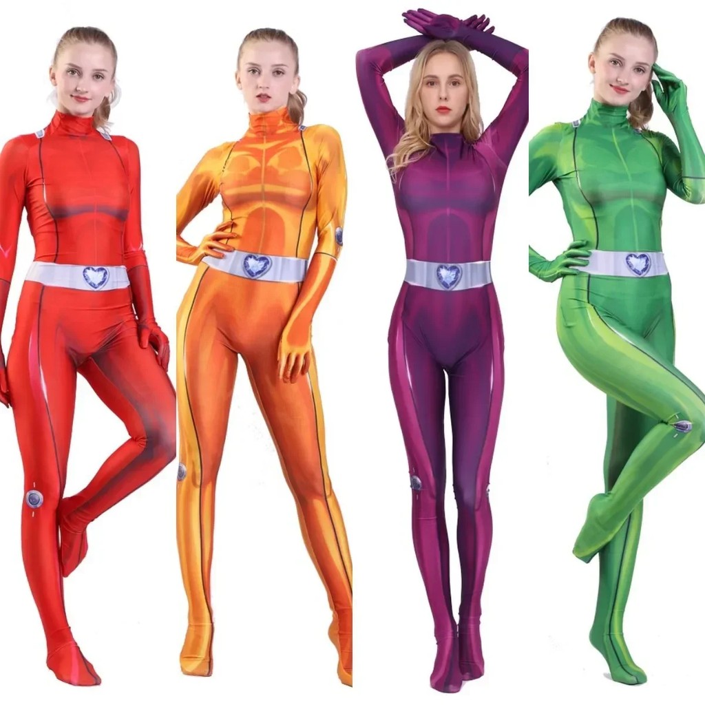 Totally Spies Women Cosplay Bodysuit For Kids Anime Clover Ewing Jumuits Halloween Samantha