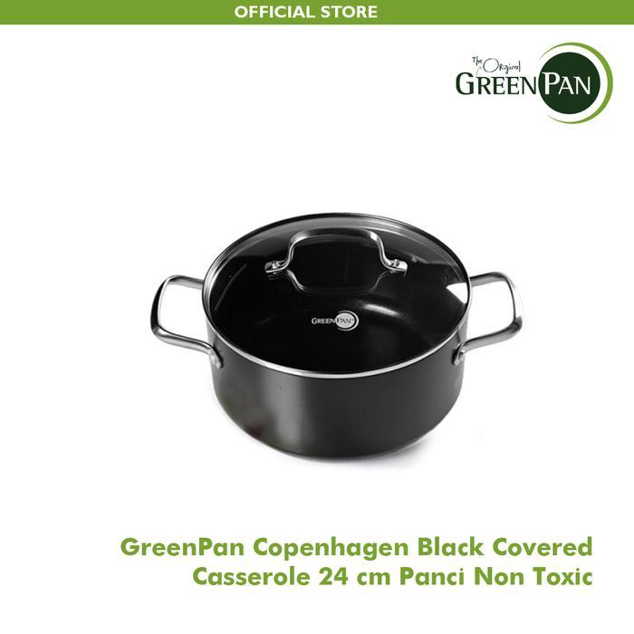 GreenPan Copenhagen Black Covered Casserole 24 Cm Panci Non Toxic