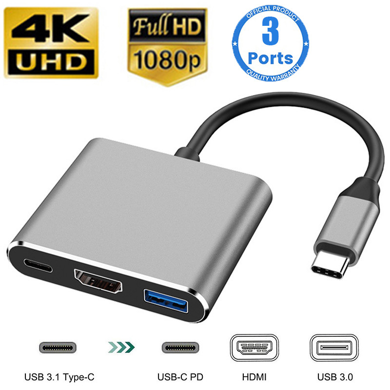 3 In 1 Usb Hub Usb C To Hdmi-Compatible Splitter Hub Type-C To Hdmi-Compatible Usb3.0 Docking