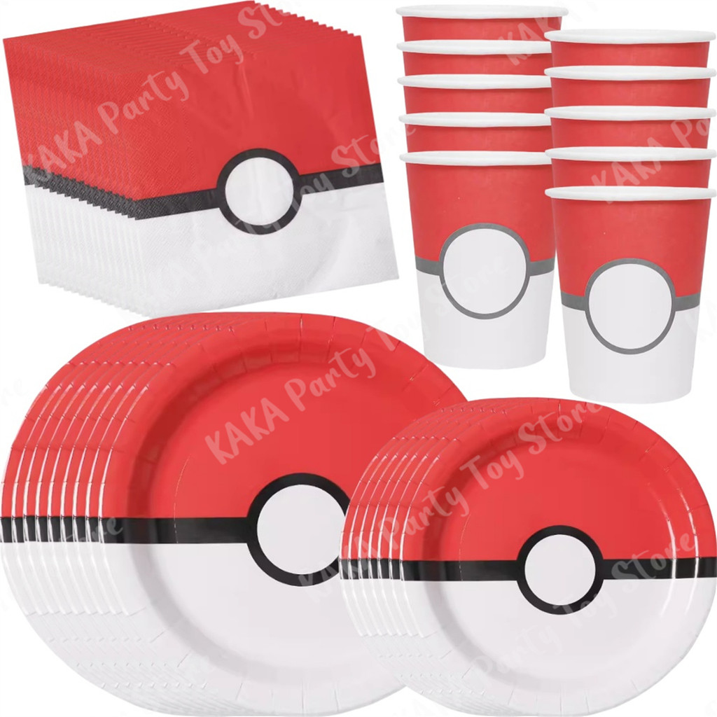 Pokemon Birthday Decorations Pokeball Party Decor Tableware Supplies Paper Napkin Plate Cup Set