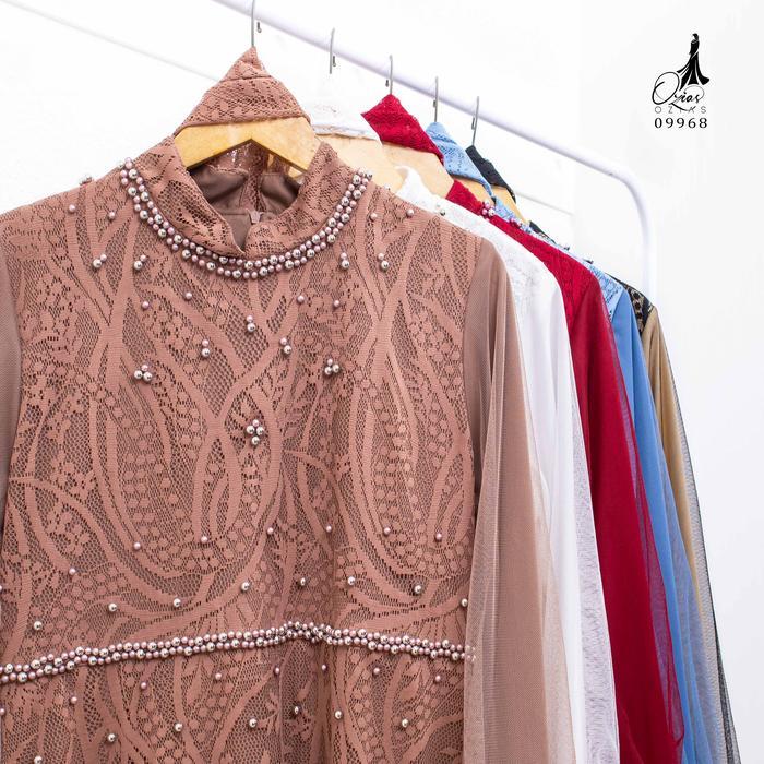 Gamis Ozias Brokat Premium 09968 Ld 105 I Gamis Tangan Balon I Gamis Kondangan Muslim Nyaman