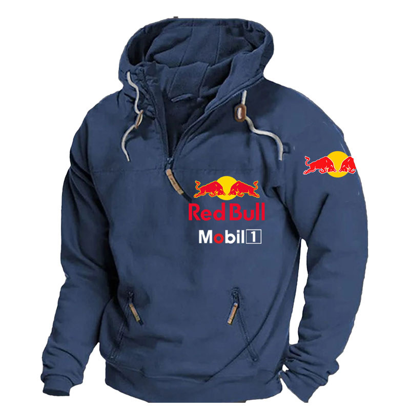 Red Bull Logo Motorcycle Jacket With Hood Racing Suit For Men'S Casual Hoodie Young Coat Men'S
