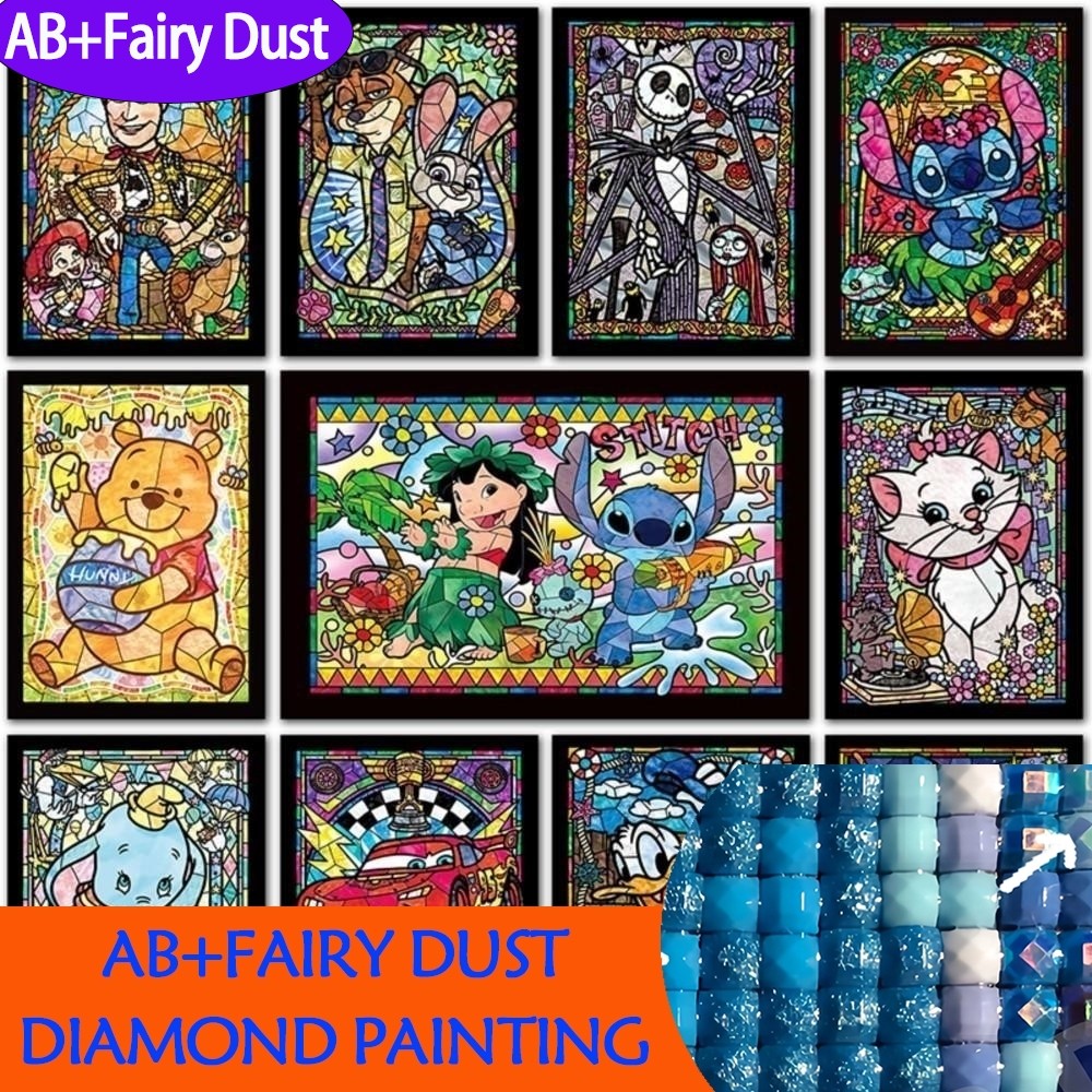 Ab Fairy Dust Diy Diamond Painting Kit Mickey Mouse Dumbo Cars Full Round Diamond Mosaic Embroidery