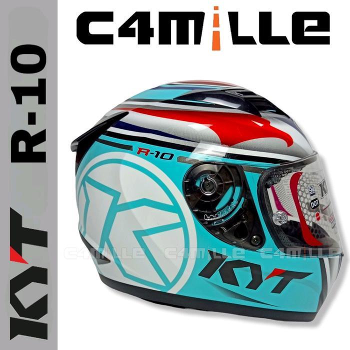 Helm Kyt R10 Flar Visor Super Fluo #1 Aqua Blue Red Fluo Full Face