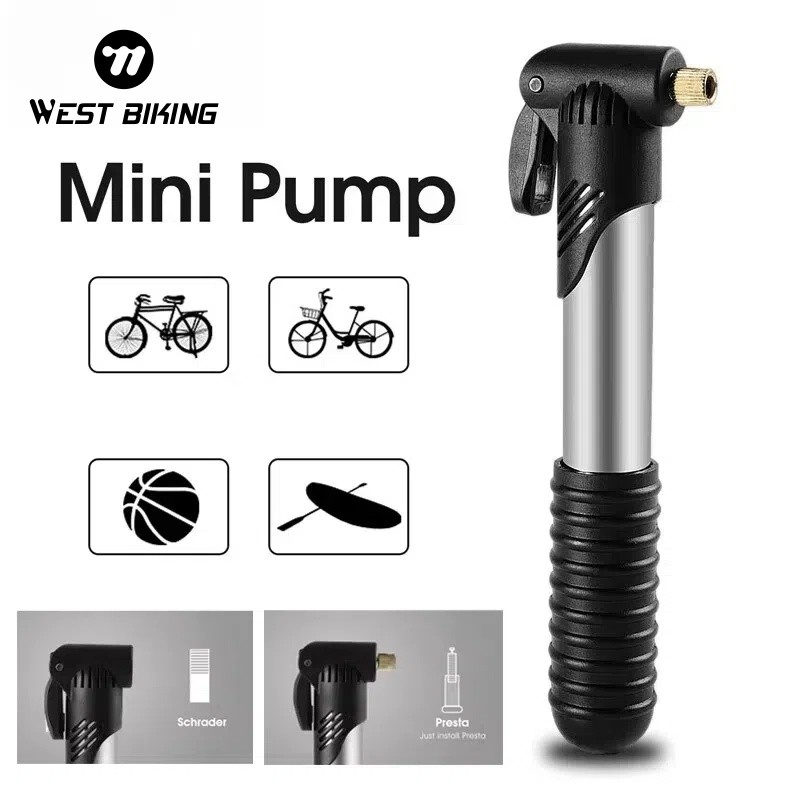 West Biking Portable Pump Cycling Hand Air Pump Ball Tire Inflator Schrader Presta Vae Mtb Road