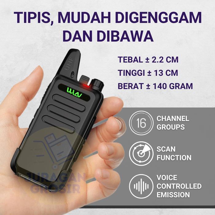JTTOP" HT WLN KD - C1 HT UHF FREE HANDSFREE LENGKAP KDC1 WLAN ORIGINAL