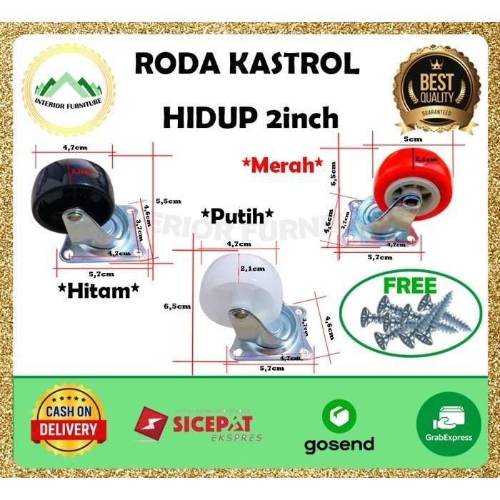 "New" Roda Troli 2 inch (Putar), Roda Kastor PVC Nylon (Hidup) Roda Etalase