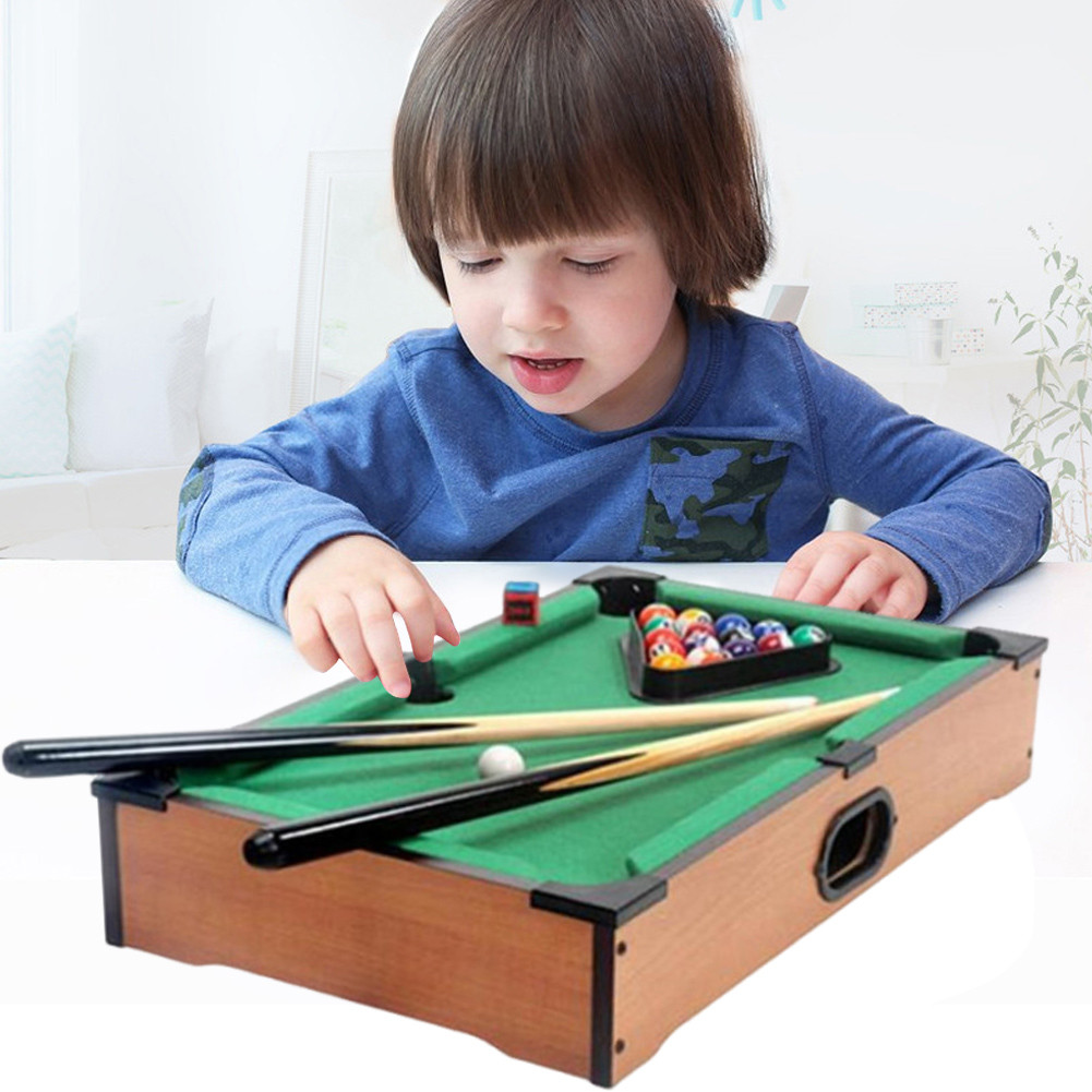 Mini Tabletop Pool Set Mini Pool Table & Billiard Set W/ 16 Balls 2 Pool Cues Triangle Rack & Chalk