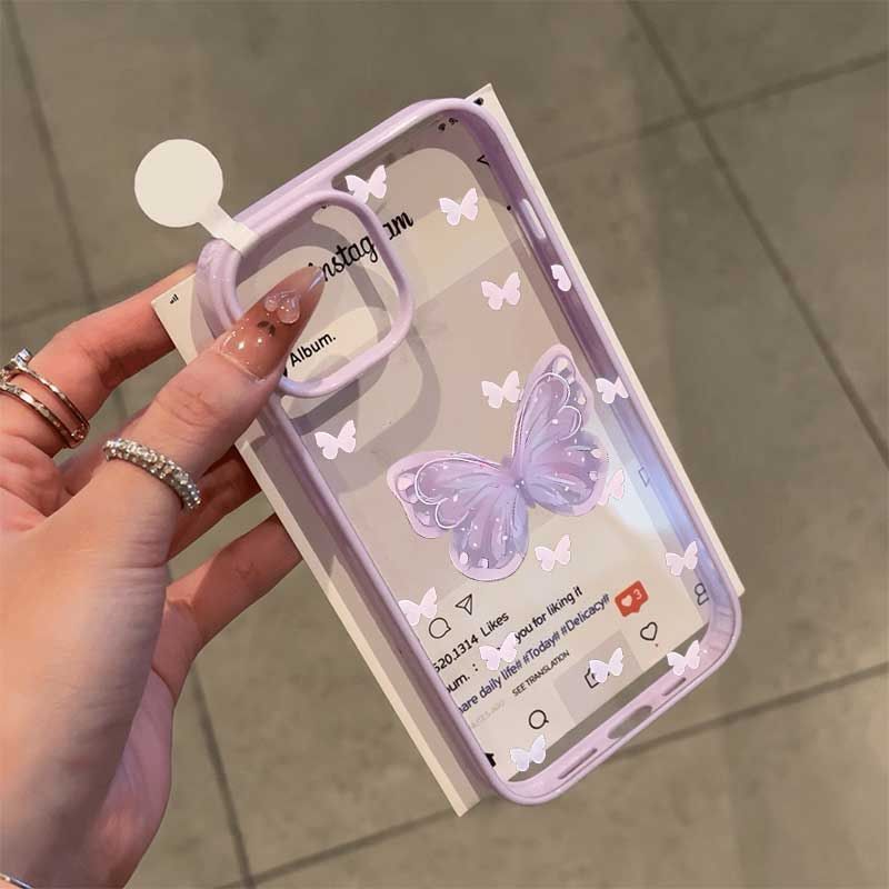 Cewek Aesthetic Purple Butterfly Case Iphone 16 16E 17 Pro Max 12 Mini 11 7 8 14 13 15 Plus Tk5 Shoc