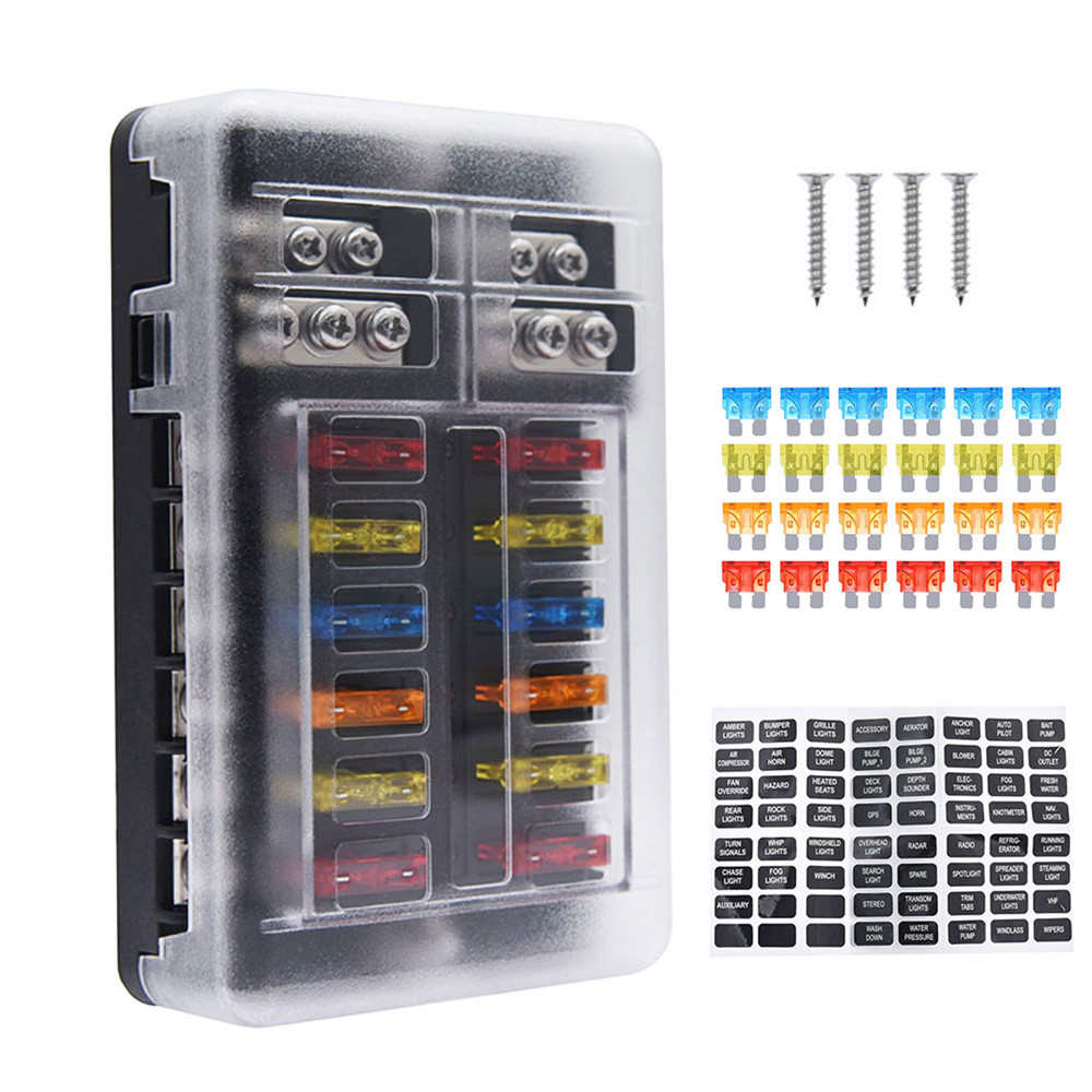 12 Way Fuse Box Holder With Blade Fuse Holder Block & Warning Indicator Car Boat Blade Fuse Box 12V