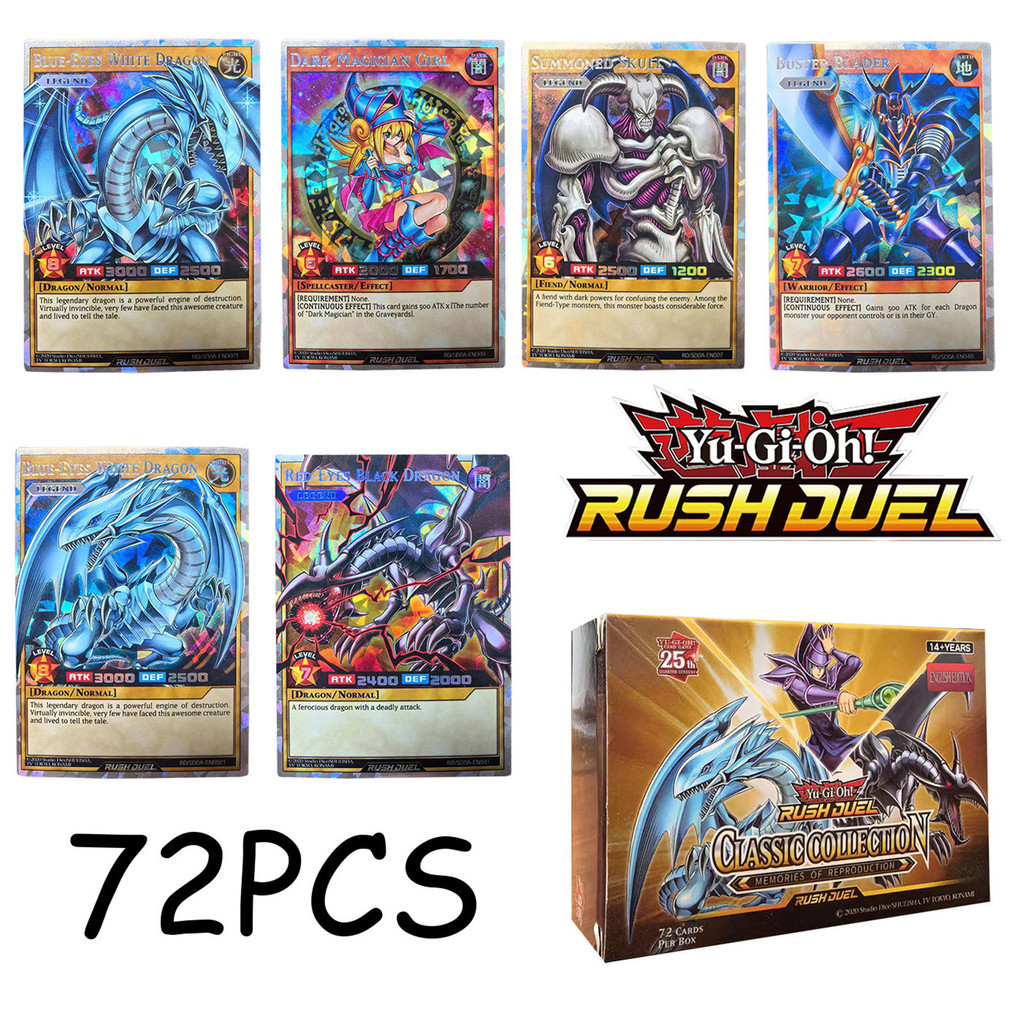 RUSH DUEL DIY 72Pcs New YU GI OH Cards Classical Duel Monster Collection Red Blue eyes yugioh shiny
