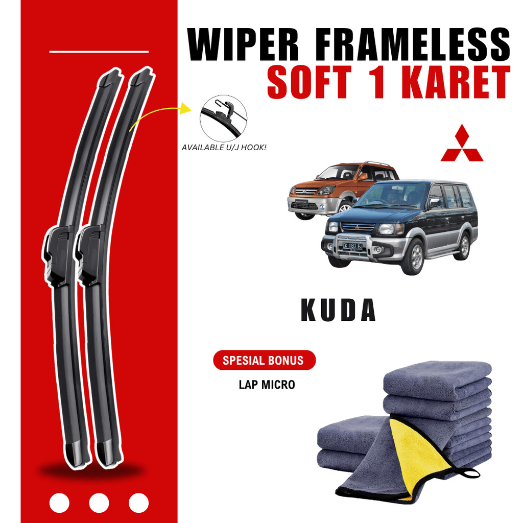 Wiper Mitsubishi Kuda Frameless Kaca Depan Mobil Free Lap Microfiber