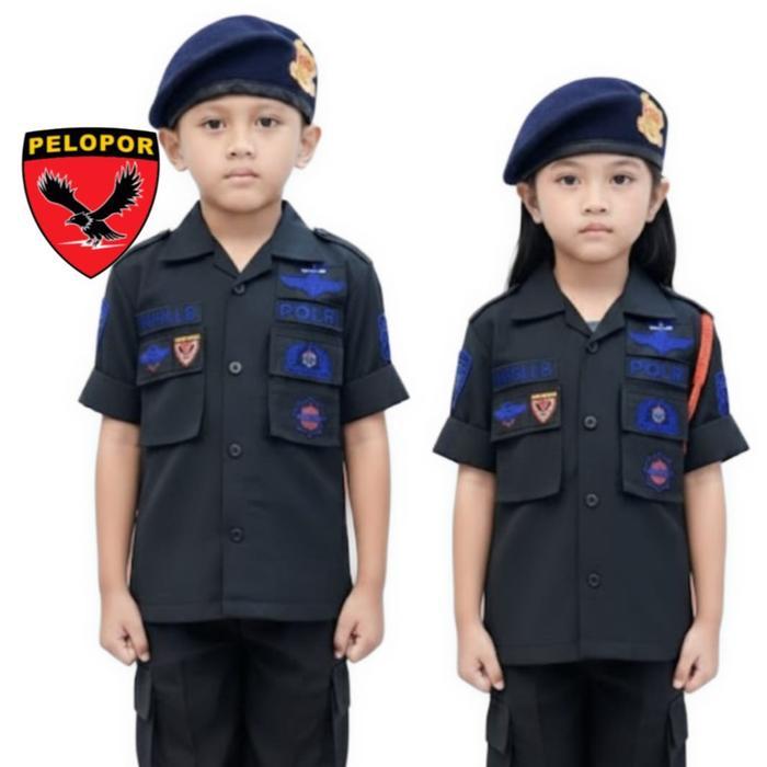 Baju Brimob Seragam Pdl Anak Unisex Bordir Polisi Cilik Kostum Karnaval Lengkap Dengan Talikur