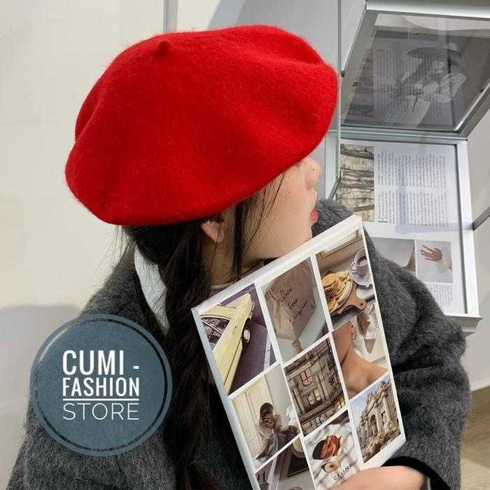 Topi Baret Topi Pelukis Wanita Topi Seniman Import Merah
