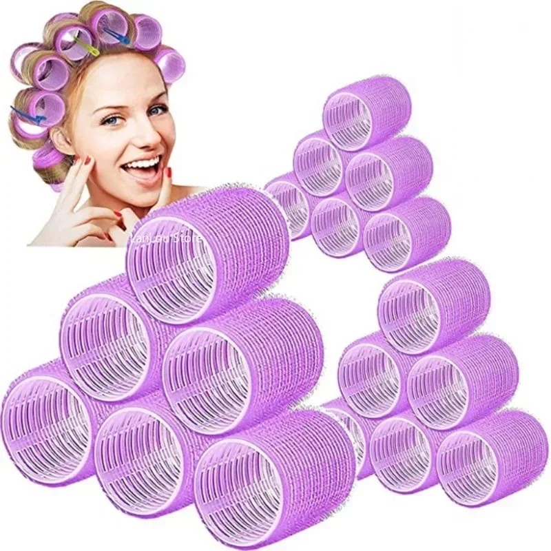 Self-Grip Hair Rollers Heatless Hair Curlers No Heat Hair Bang Volume Self-Adhes Hook &Amp Loop Diy