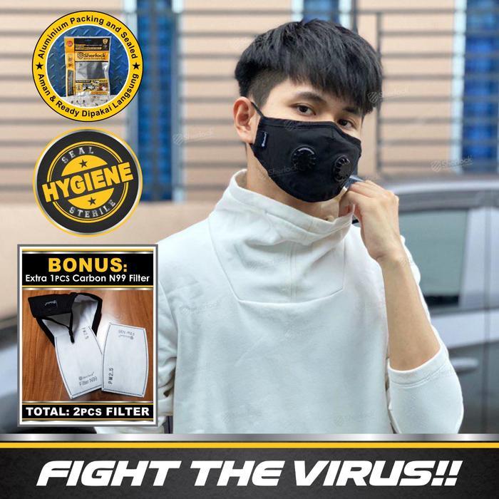 "New" Sherlock Masker Motor N99 Anti Virus Filter Carbon N99 Tingkat Filtrasi 99% Nyaman Dipakai