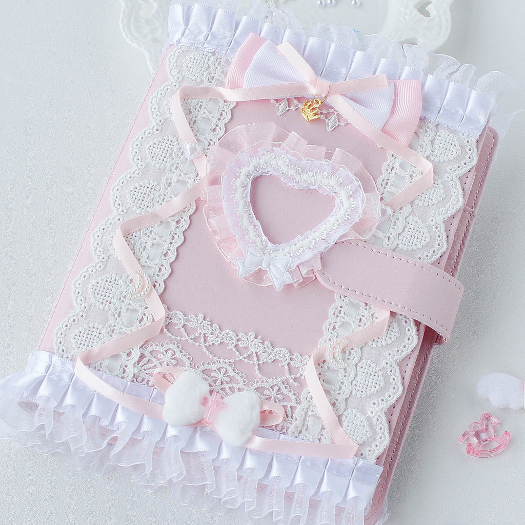 Pink Binder A5 Handmade Lace Matrrials Decor Sweet Girl's Gift ID Cards Idol Picture Holder Booklet