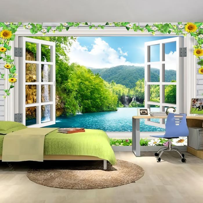 Wallpaper Custom dinding 3D Motif pemandangan Jendela Custom Wallsticker