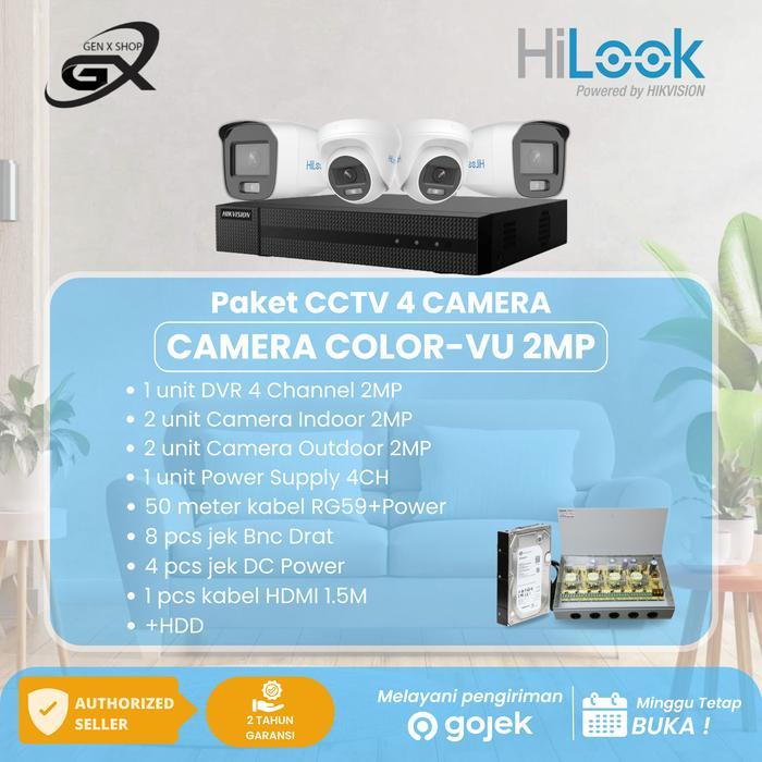 Paket Cctv 4 Camera 2Mp 1080P Colorvu Hilook
