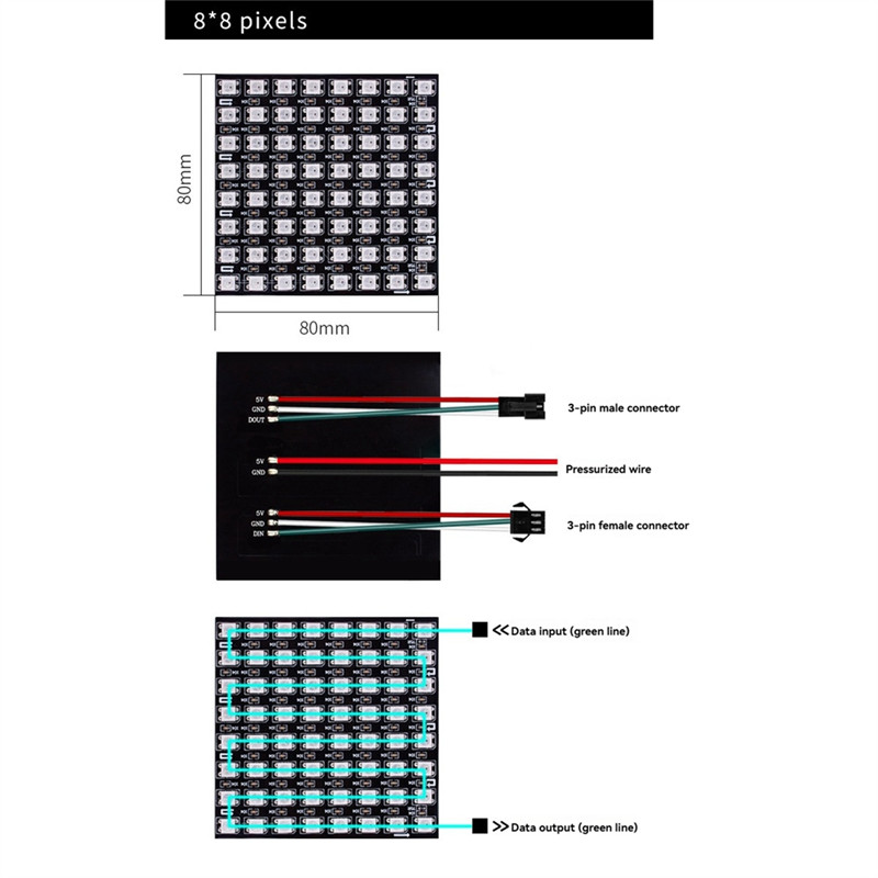 8X8 256 Pixels WS2812B RGB 5050SMD Dot Matrix Screen Individual Addressable LED Matrix Panel