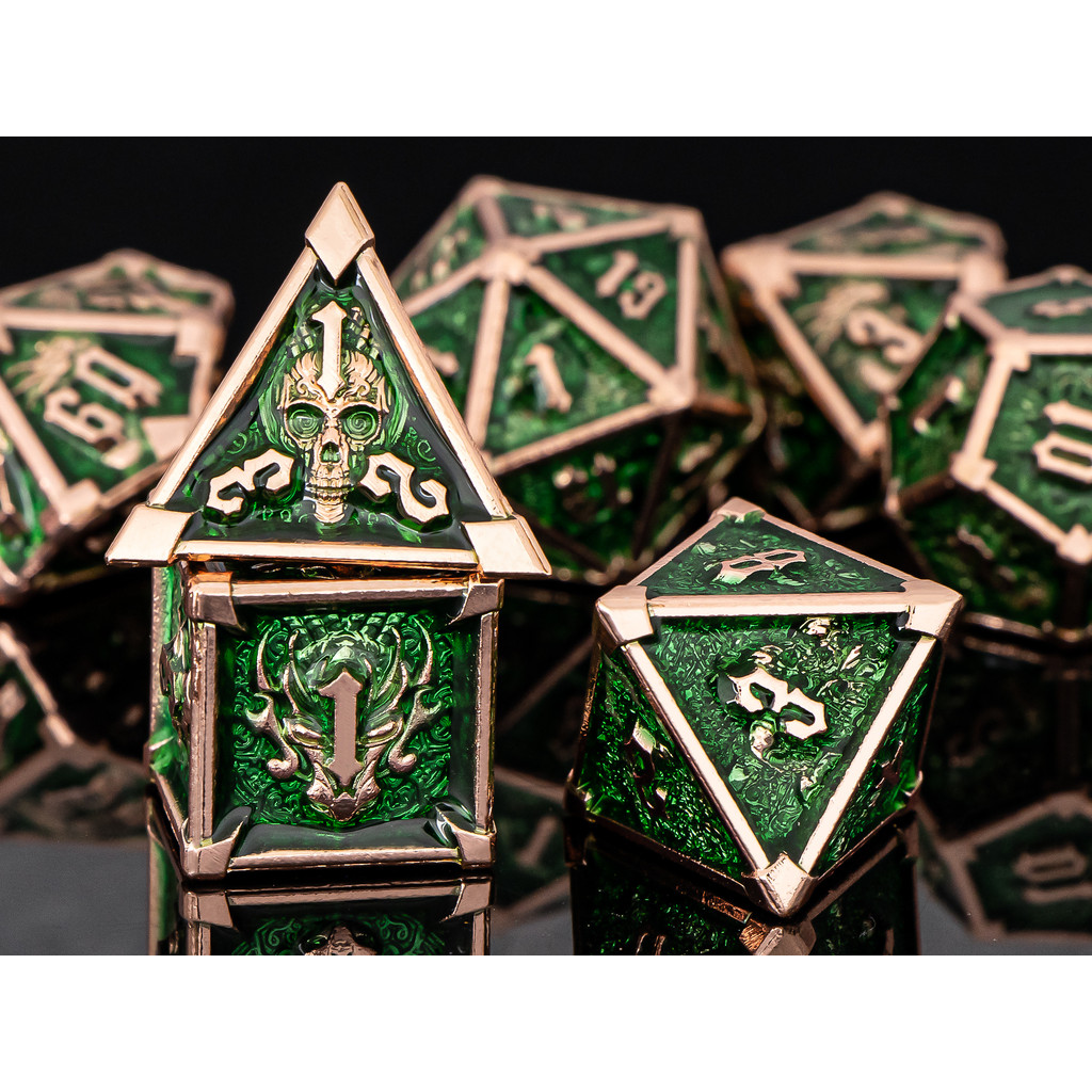 Skull Green DnD Metal Dice Set, Metal D&D Dice for Table Games, Metal Dice Set DnD for Dungeons and