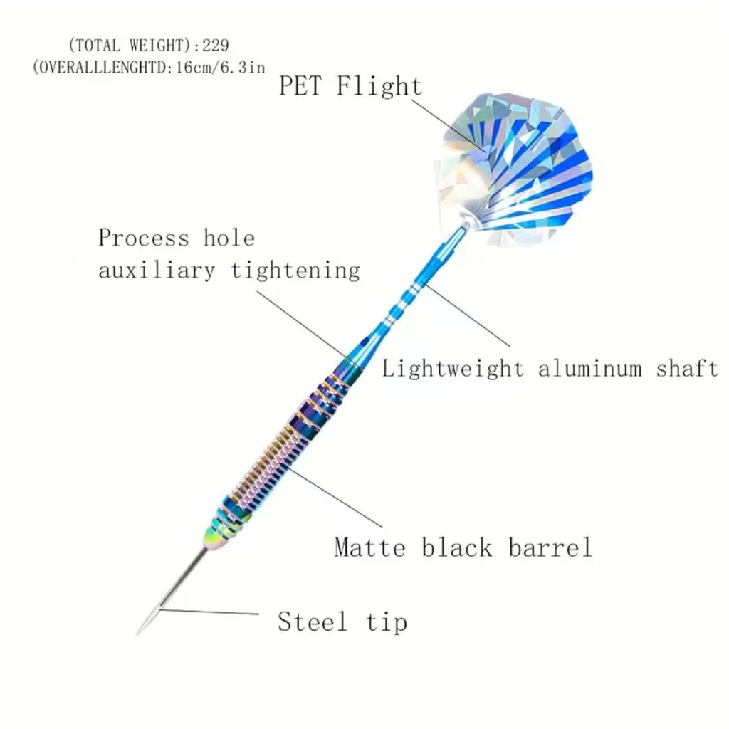 22g Professional Dart Set Metal Steel Tip Rainbow Barrel Darts with Nylon Shaft Protector Dart