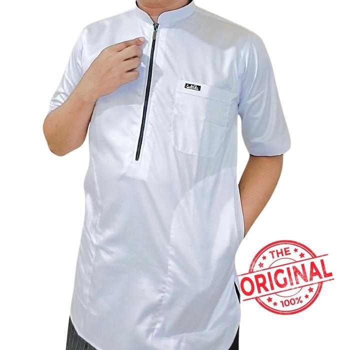 Baju koko semi kurta Putih Saudi Polyester Import lengan pendek resleting Besi nikel original / Baju