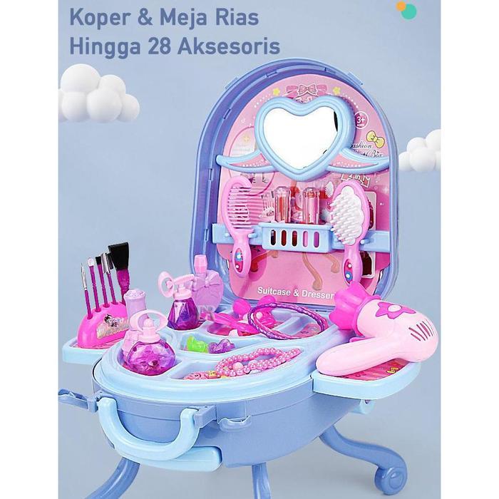 LNR Shop Lokal Premium 3 in 1 Meja Rias Tas Tangan Koper Make Up Girls Frozen Elsa Anna Mainan