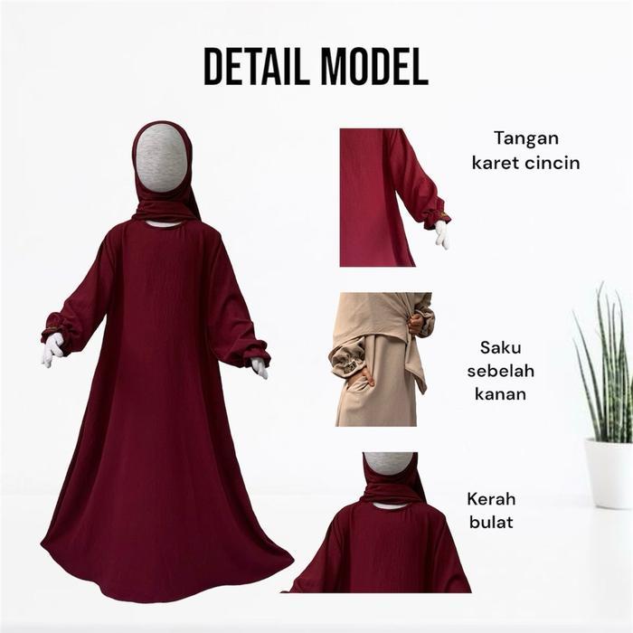 HASNA MOSLEM ABAYA ANAK SET KHIMAR KHADIJAH GAMIS ANAK SET KERUDUNG BAJU SYARI ANAK CRINKLE TANGAN