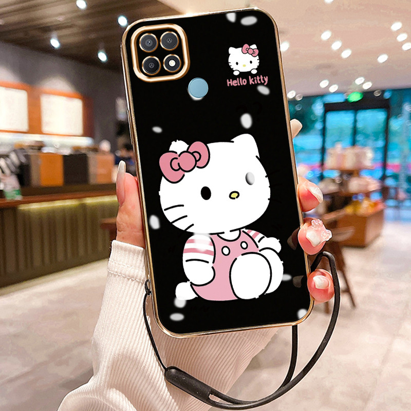 Casing Hp Untuk OPPO A15 A15s A35 Case HP Casing pola Kucing yang lucu Kesing Cesing tali berlapis K