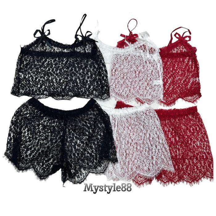 SETELAN LINGERIE TRANSPRAN Set Cami 1382 Wanita Transparan