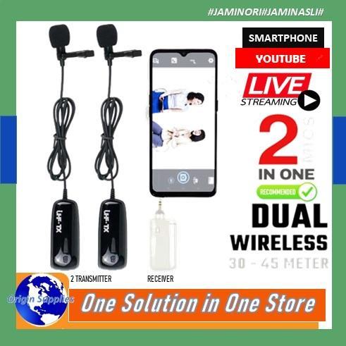 MICROPHONE MIC CLIP ON WIRELESS DUAL UHF 50 METER SMARTPHONE HP