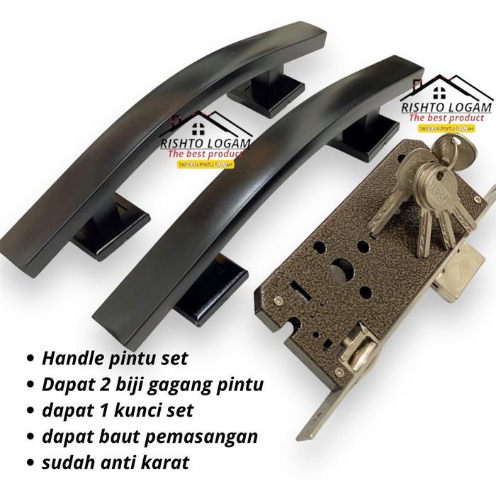 Pegangan pintu set kunci gagang pintu hitam handle pintu minimalis tarikan pintu sabit hitam set