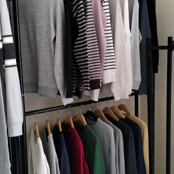 Gawangan Baju 2 Tingkat Besi Coating Hitam Putih Tinggi 200cm Bisa Naik Turun & Bongkar Pasang