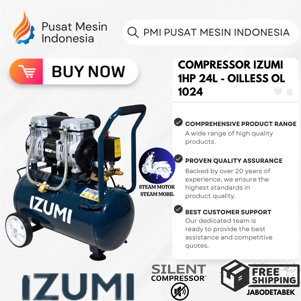 COMPRESSOR IZUMI NLG 1HP 24L - OILLESS OL 1024/ KOMPRESOR 220V/ KOMPRESOR 1 PHASE/ KOMPRESOR STEAM M