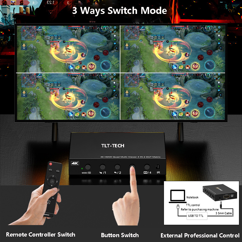 4K HDMI 4X2 Multi-viewer 4 In 2 Out HDMI multiviewer Seamless Switcher 4 picture HDMI Multiviewer 1